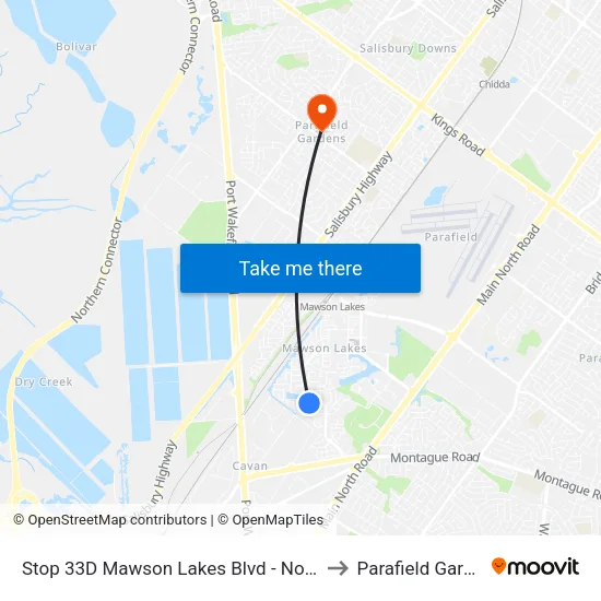 Stop 33D Mawson Lakes Blvd - North side to Parafield Gardens map