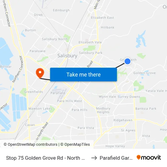 Stop 75 Golden Grove Rd - North West side to Parafield Gardens map