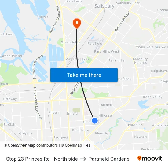 Stop 23 Princes Rd - North side to Parafield Gardens map