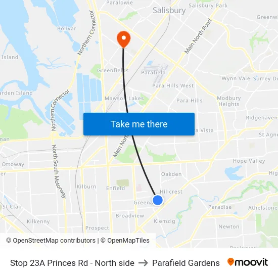 Stop 23A Princes Rd - North side to Parafield Gardens map