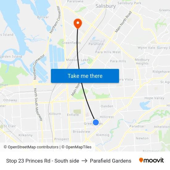Stop 23 Princes Rd - South side to Parafield Gardens map