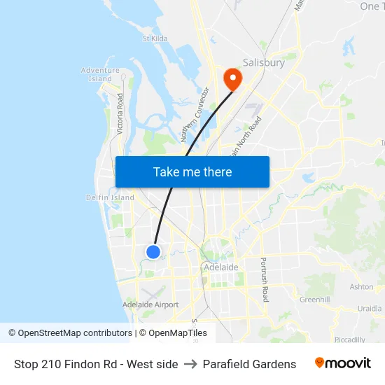 Stop 210 Findon Rd - West side to Parafield Gardens map
