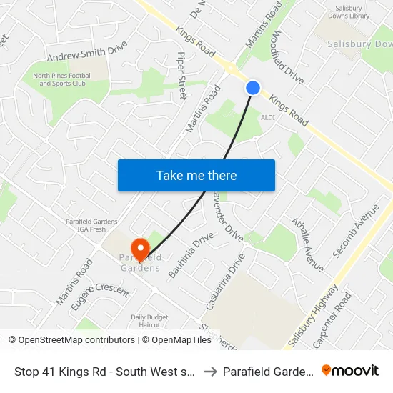 Stop 41 Kings Rd - South West side to Parafield Gardens map
