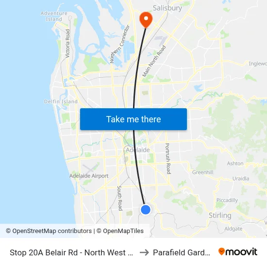 Stop 20A Belair Rd - North West side to Parafield Gardens map