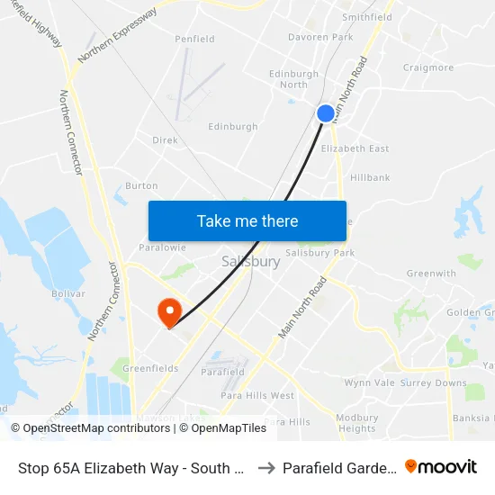 Stop 65A Elizabeth Way - South side to Parafield Gardens map