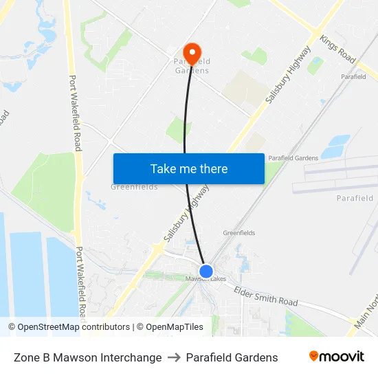 Zone B Mawson Interchange to Parafield Gardens map