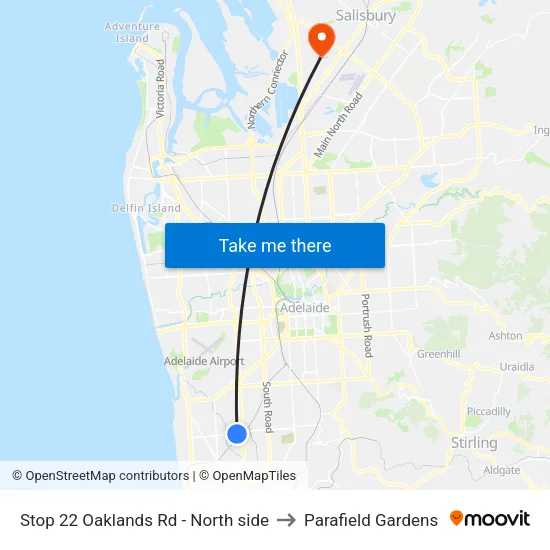 Stop 22 Oaklands Rd - North side to Parafield Gardens map