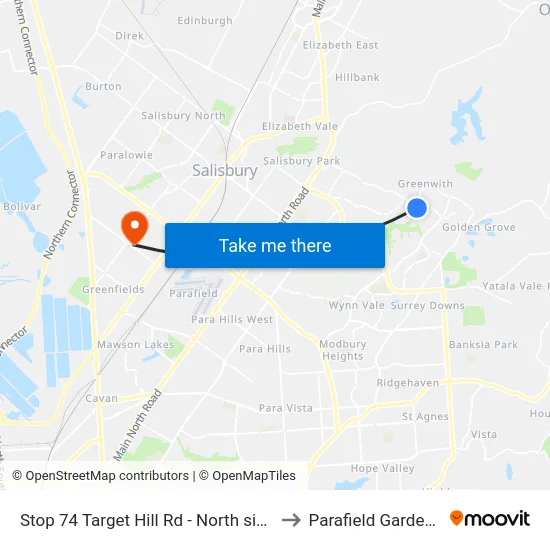 Stop 74 Target Hill Rd - North side to Parafield Gardens map