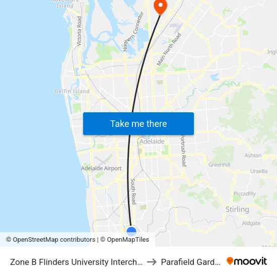 Zone B Flinders University Interchange to Parafield Gardens map