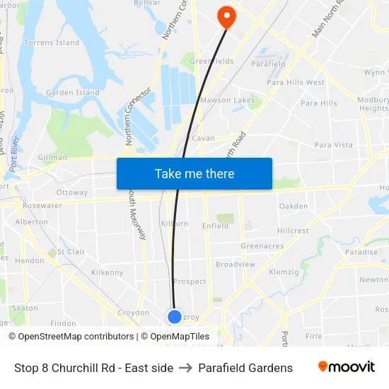 Stop 8 Churchill Rd - East side to Parafield Gardens map