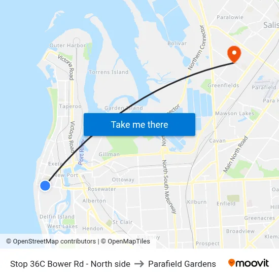 Stop 36C Bower Rd - North side to Parafield Gardens map