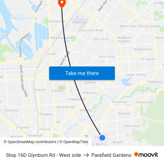 Stop 16D Glynburn Rd - West side to Parafield Gardens map