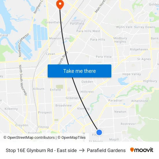 Stop 16E Glynburn Rd - East side to Parafield Gardens map