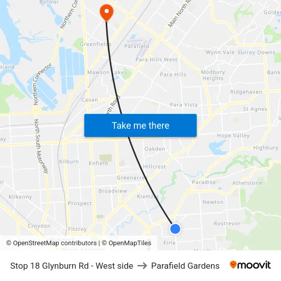 Stop 18 Glynburn Rd - West side to Parafield Gardens map