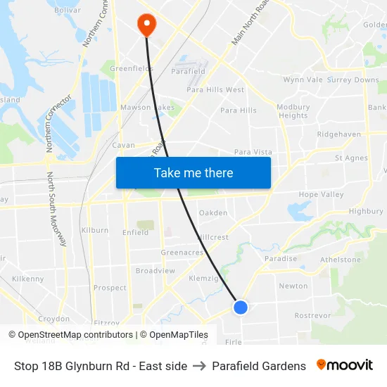 Stop 18B Glynburn Rd - East side to Parafield Gardens map