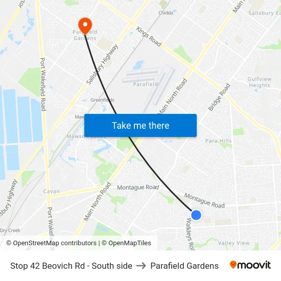Stop 42 Beovich Rd - South side to Parafield Gardens map