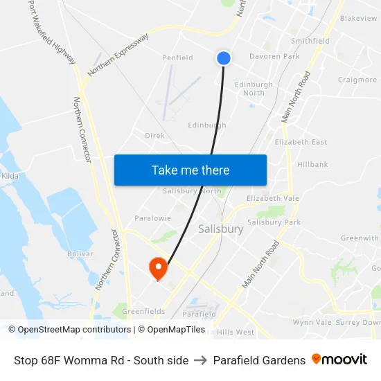 Stop 68F Womma Rd - South side to Parafield Gardens map