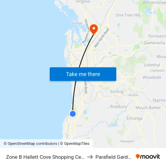 Zone B Hallett Cove Shopping Centre to Parafield Gardens map
