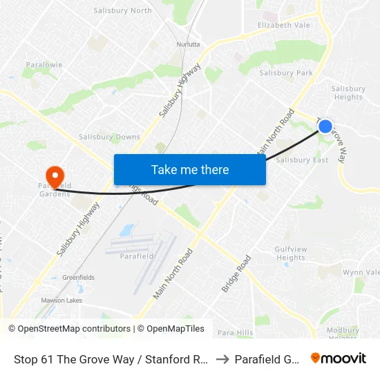Stop 61 The Grove Way / Stanford Rd - South side to Parafield Gardens map