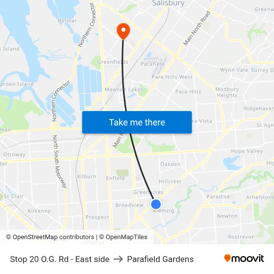 Stop 20 O.G. Rd - East side to Parafield Gardens map