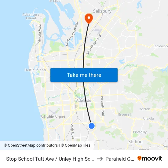 Stop School Tutt Ave / Unley High School - South side to Parafield Gardens map