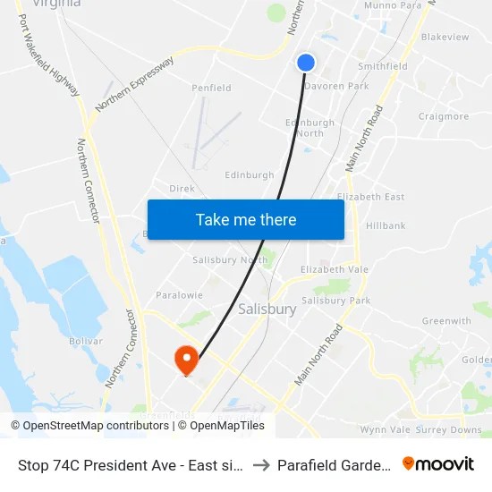 Stop 74C President Ave - East side to Parafield Gardens map