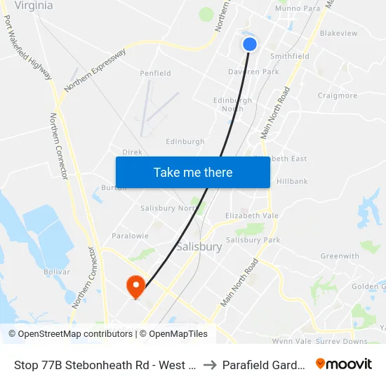Stop 77B Stebonheath Rd - West side to Parafield Gardens map