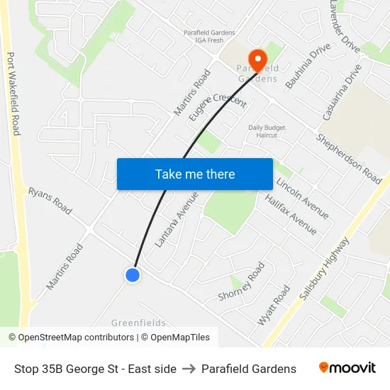 Stop 35B George St - East side to Parafield Gardens map