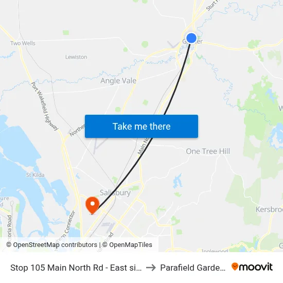 Stop 105 Main North Rd - East side to Parafield Gardens map