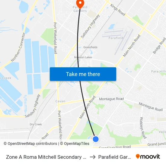 Zone A Roma Mitchell Secondary College to Parafield Gardens map