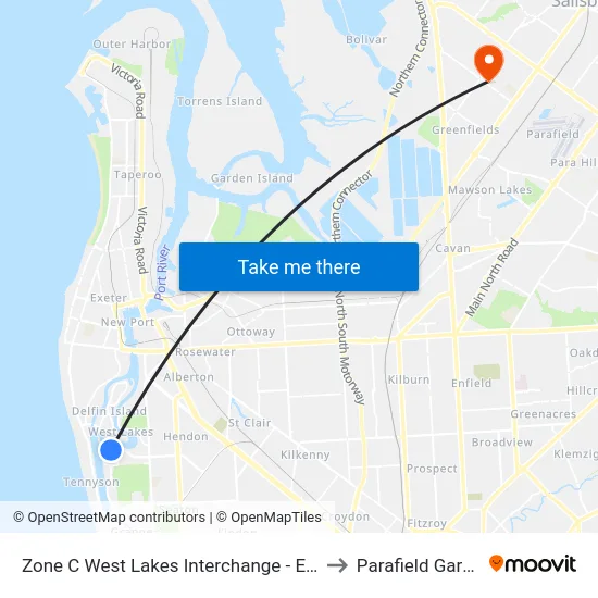 Zone C West Lakes Interchange - East side to Parafield Gardens map