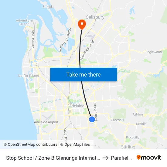 Stop School / Zone B Glenunga International High School Conyngham St to Parafield Gardens map