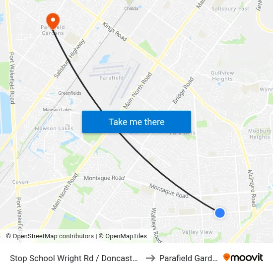 Stop School Wright Rd / Doncaster Ave to Parafield Gardens map