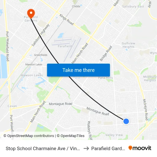Stop School Charmaine Ave / Vinall Rd to Parafield Gardens map