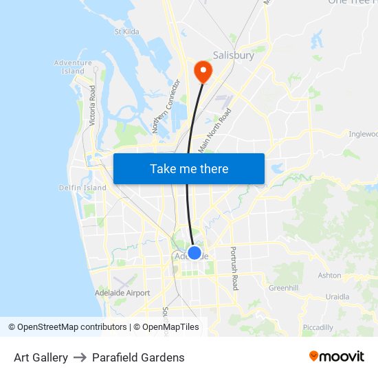 Art Gallery to Parafield Gardens map