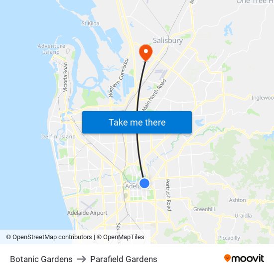 Botanic Gardens to Parafield Gardens map