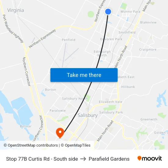Stop 77B Curtis Rd - South side to Parafield Gardens map