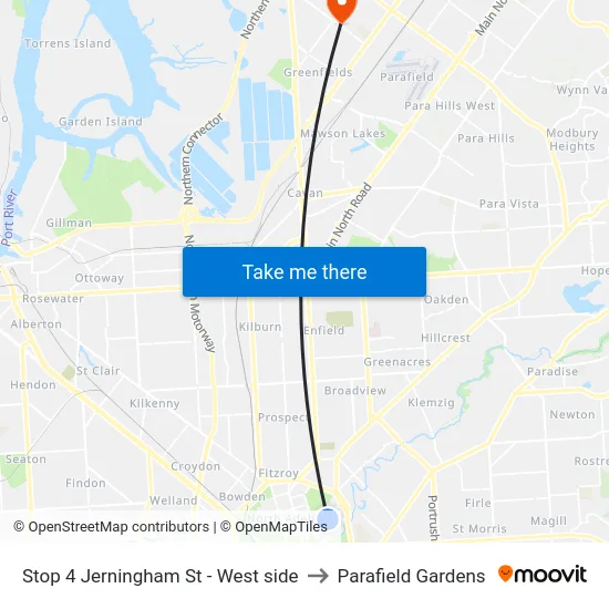 Stop 4 Jerningham St - West side to Parafield Gardens map