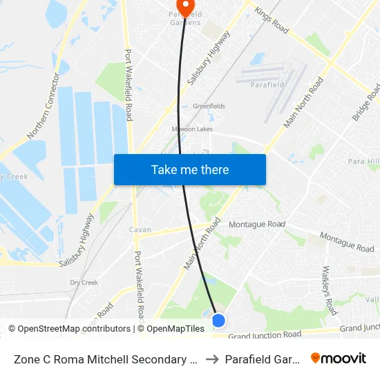 Zone C Roma Mitchell Secondary College to Parafield Gardens map