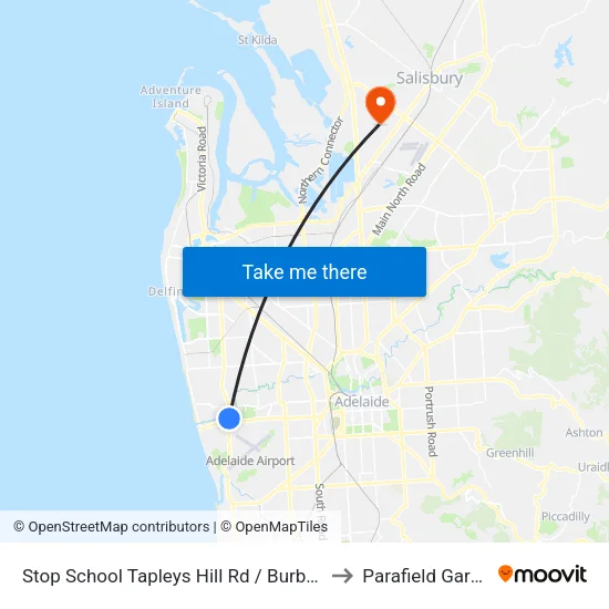 Stop School Tapleys Hill Rd / Burbridge Rd to Parafield Gardens map