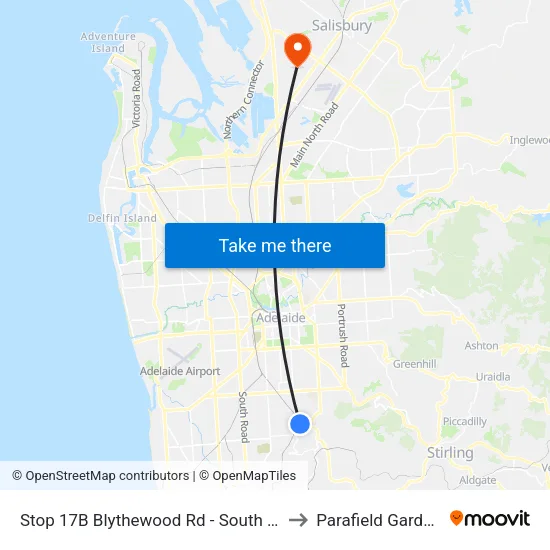 Stop 17B Blythewood Rd - South side to Parafield Gardens map