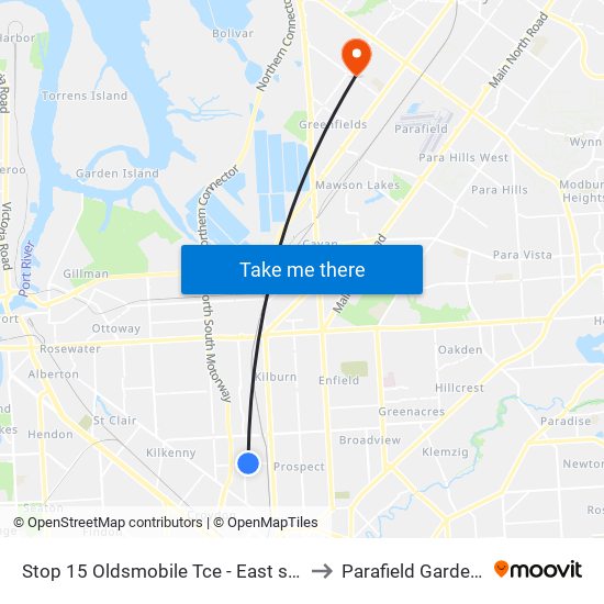 Stop 15 Oldsmobile Tce - East side to Parafield Gardens map