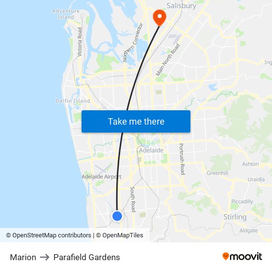 Marion to Parafield Gardens map