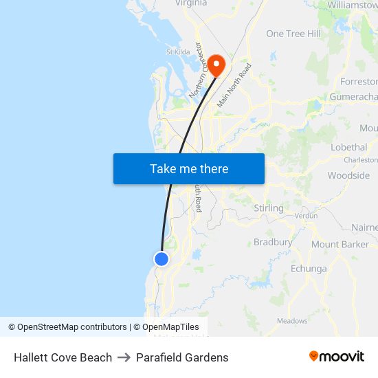 Hallett Cove Beach to Parafield Gardens map