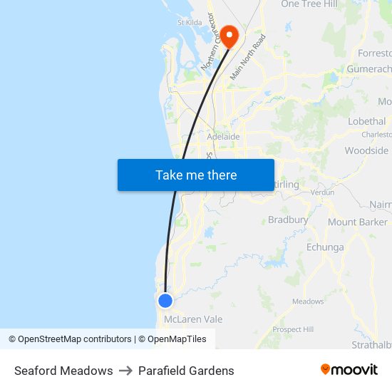 Seaford Meadows to Parafield Gardens map