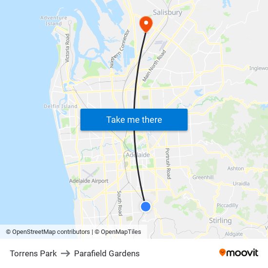 Torrens Park to Parafield Gardens map