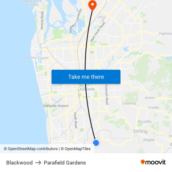 Blackwood to Parafield Gardens map