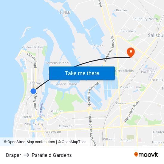 Draper to Parafield Gardens map