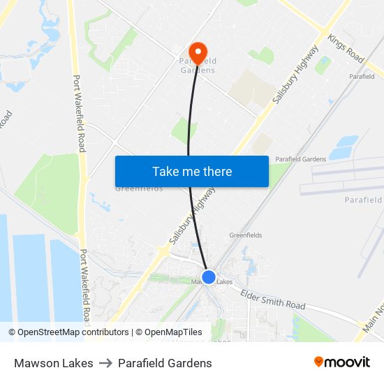 Mawson Lakes to Parafield Gardens map