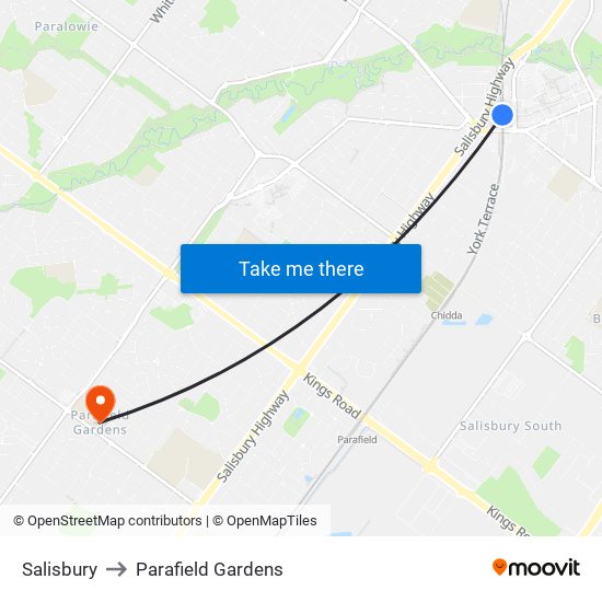 Salisbury to Parafield Gardens map